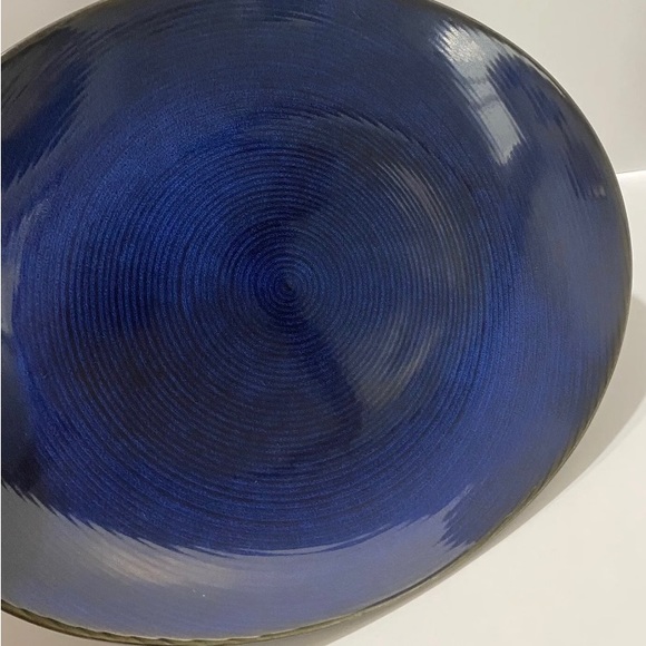 Large 16" Oval Cobalt Blue Thomas O'Brien Stoneware Platter With Circle Texture - Picture 4 of 5